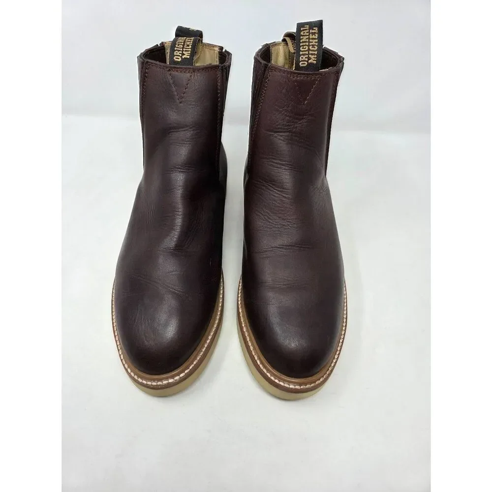 ORIGINAL MICHEL BROWN LEATHER SHORT ANKLE PULL ON WORK BOOTS SOFT TOE MENS 11